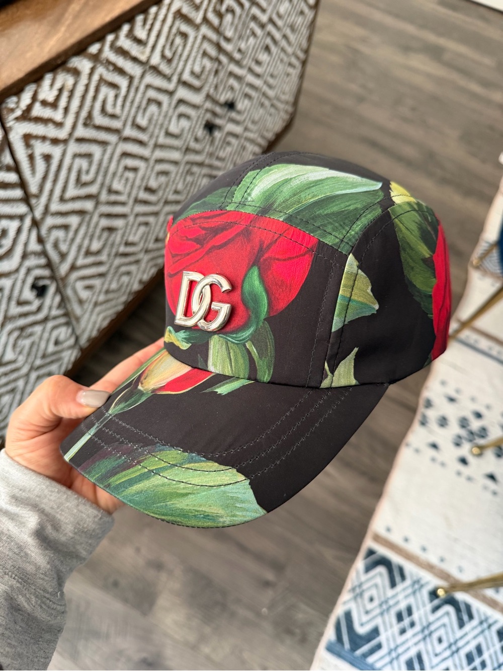 Dolce & Gabbana Black Floral Baseball Cap with Red Roses
